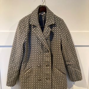 Plus Size Knee-length Grey Peat Coat with White Diamond Pattern